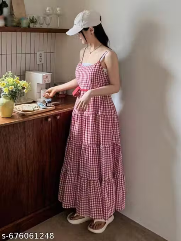 Trendy women fit and flare Checkered a line maxi ling dress