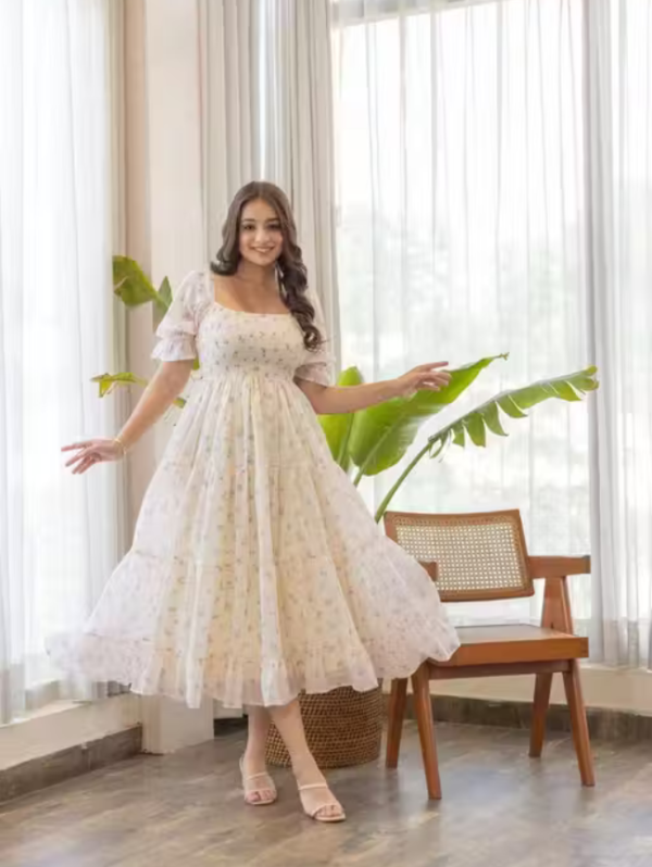 Women Fit and Flare White Maxi/Full Length Dress