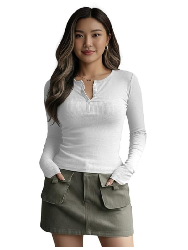 Dream Beauty Fashion Women's Long Sleeve Slim Fit Top/T-Shirt Henley Neck Casual