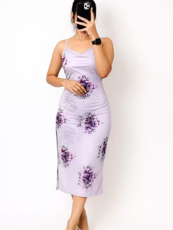 Women’s Floral Lavender Slip Dress | Elegant Knee Length Summer Dress | Lightweight & Stylish Casual Wear for Women