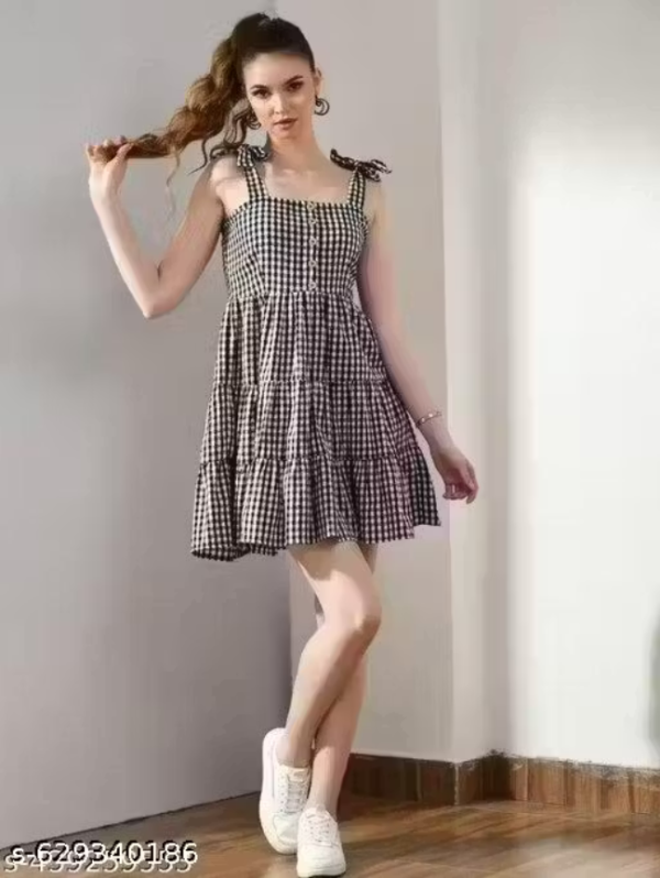 Fancy Stylish Check Button Black Dress