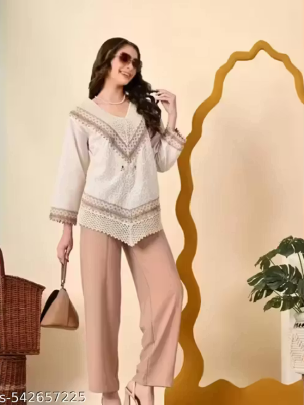 Party Regular Sleeves Embroidered Women Beige Top