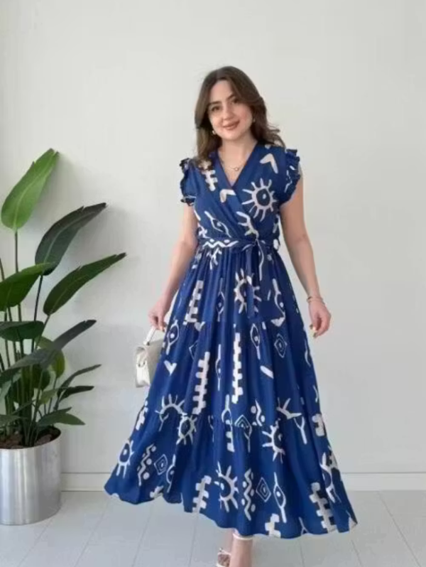 Women A-line Blue Midi/Calf Length Dress