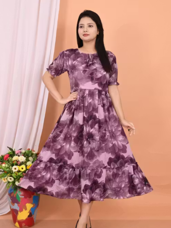 Beautiful Flower-Printed Maxi Dress for Ladies | Floral Western Dress with Puff Sleeves for Women