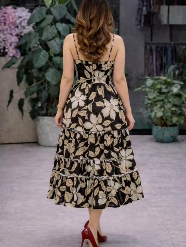 Women Black Floral Printed Midi Dress | Stylish Sleeveless Party Wear Dress for Women | Casual Summer Western Dress | Trendy Layered Fashion Dress for Girls