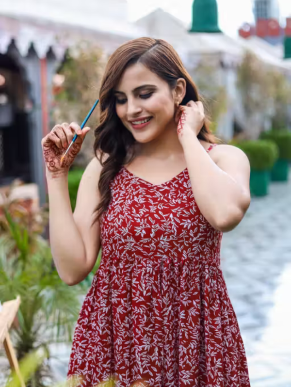 Rayon Printed Stylish Blue Dress For Women/Girls