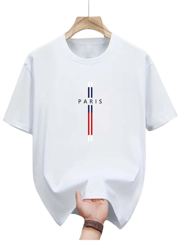 Men Printed Crew Neck Polyester Light Blue, White T-Shirt