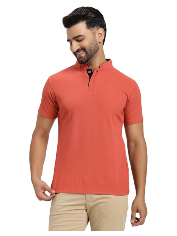Men’s Solid Chinese Collar T-Shirt | T-Shirts for Men | Soft Poly Cotton Fabric - Polo T-Shirts