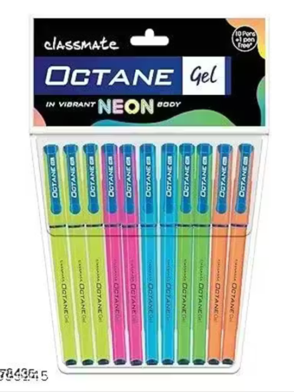 Classmate Octane Gel Pen- Neon Series (Blue)- Pack of 10 Pens