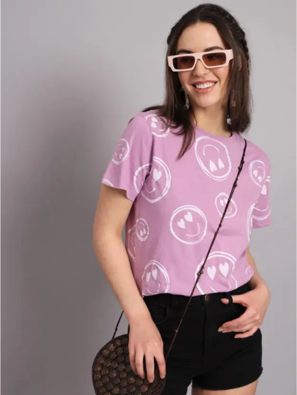 Women Printed Round Neck Pure Cotton Purple T-Shirt