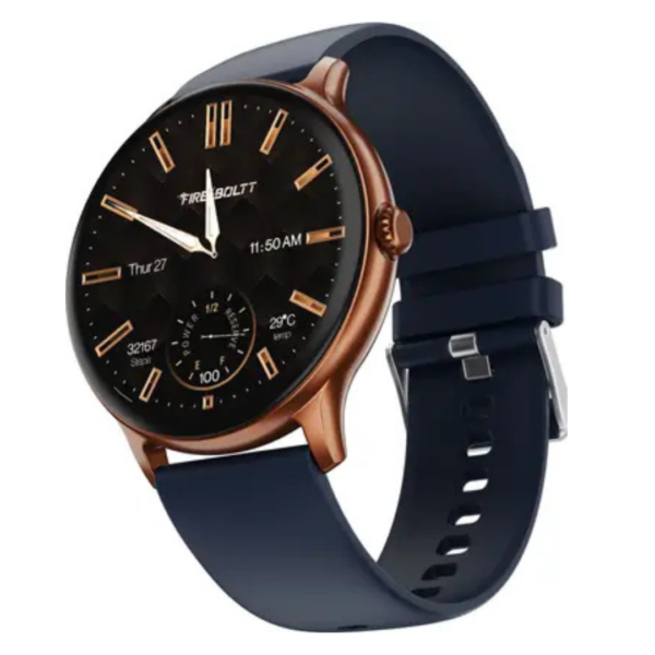 Fire-Boltt Ninja Talk 35.3mm (1.39) Round Bluetooth Calling Metal Body,120 Sports Modes Smartwatch (Copper Blue Strap, Free Size)