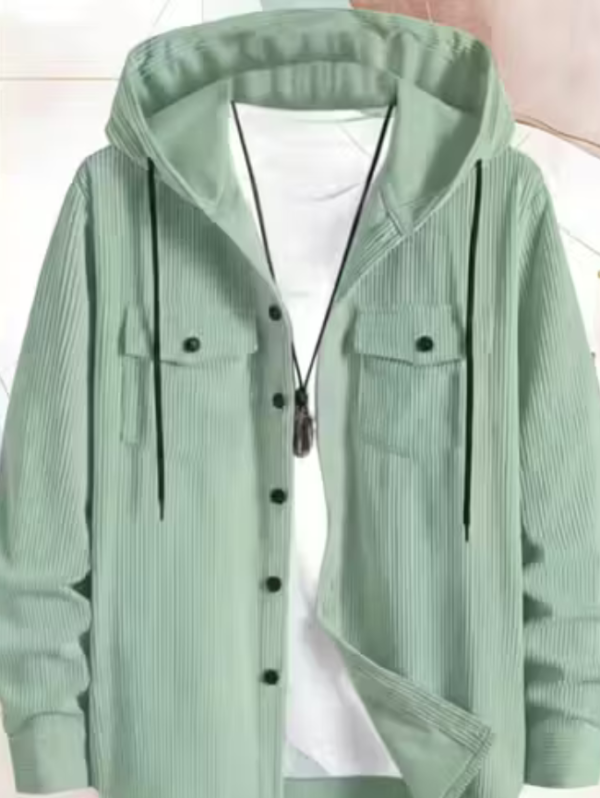 Stylish Men’s Black Corduroy Hooded Shirt Jacket