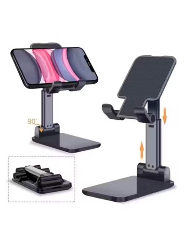 Mobile Phone Holder, Adjustable, Foldable, Anti-Skid, Wide Compatibility (Black) Tabletop