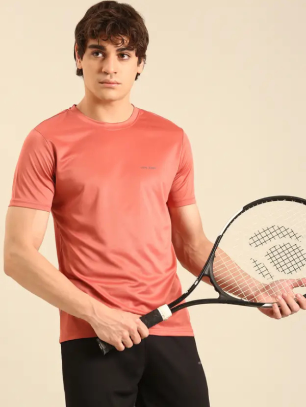 Men Solid Round Neck Polyester Pink T-Shirt