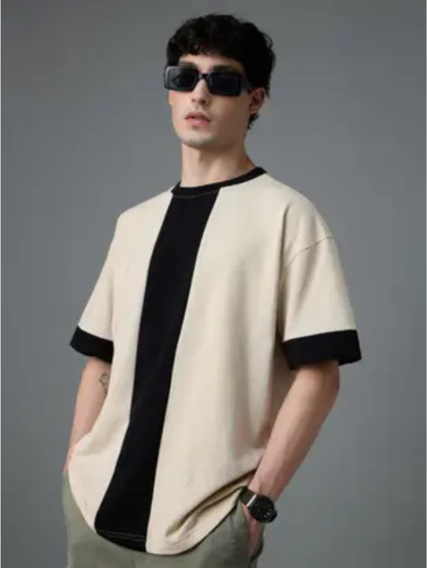 Men Colorblock Round Neck Pure Cotton White T-Shirt