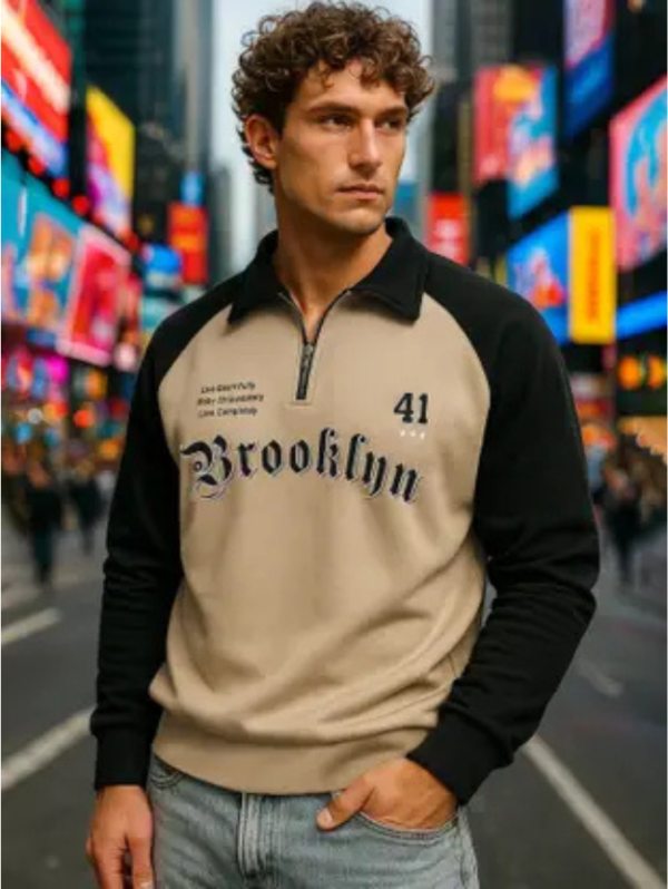 Men Printed Polo Neck Cotton Blend Beige T-Shirt