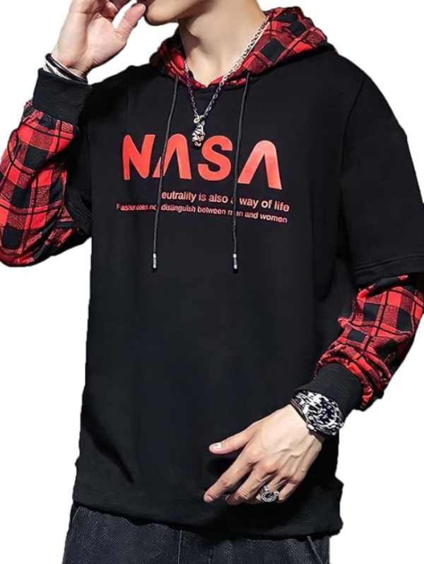 LEWEL Men's Stylish Hooded Full Sleeve Printed T-Shirt (Red)