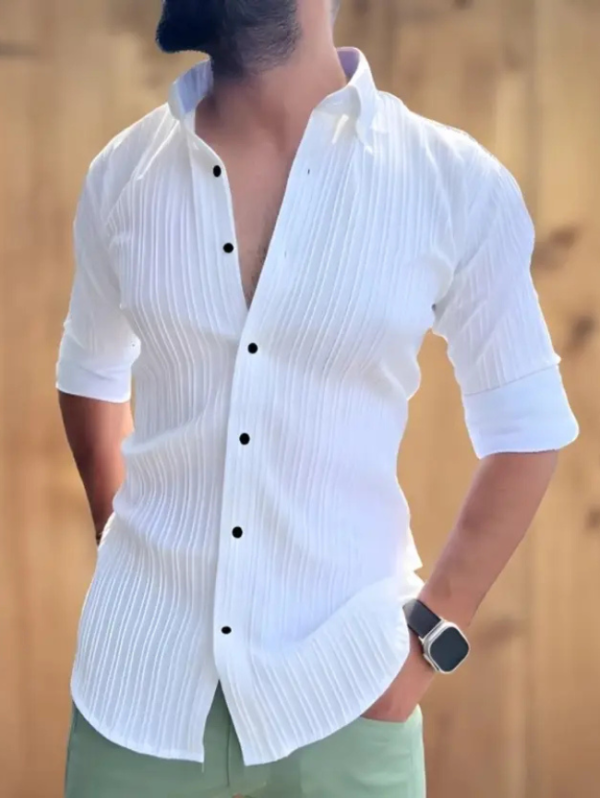 Men Regular Fit Self Design Spread Collar Casual Shirt