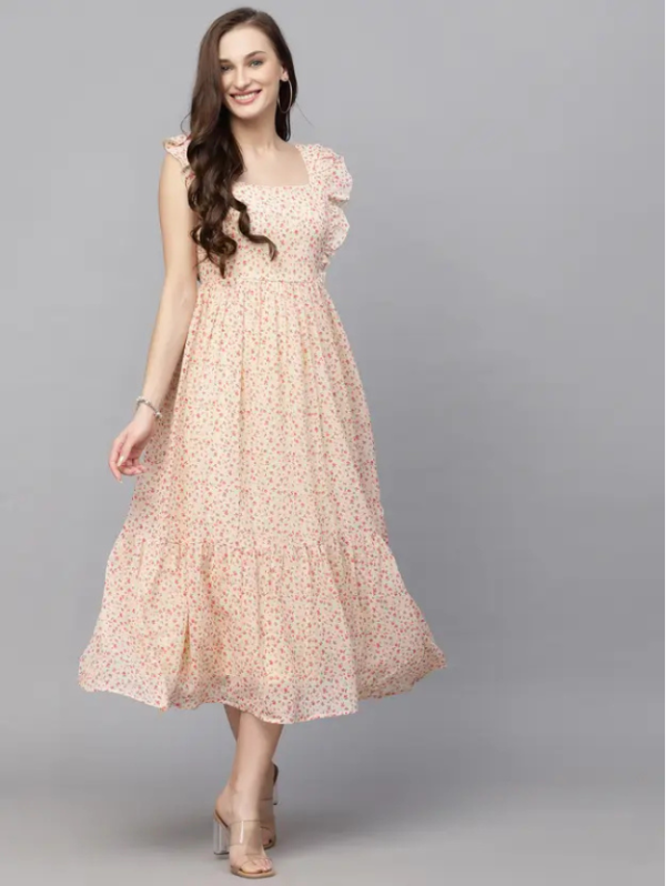 Women Fit and Flare Multicolor Midi/Calf Length Dress