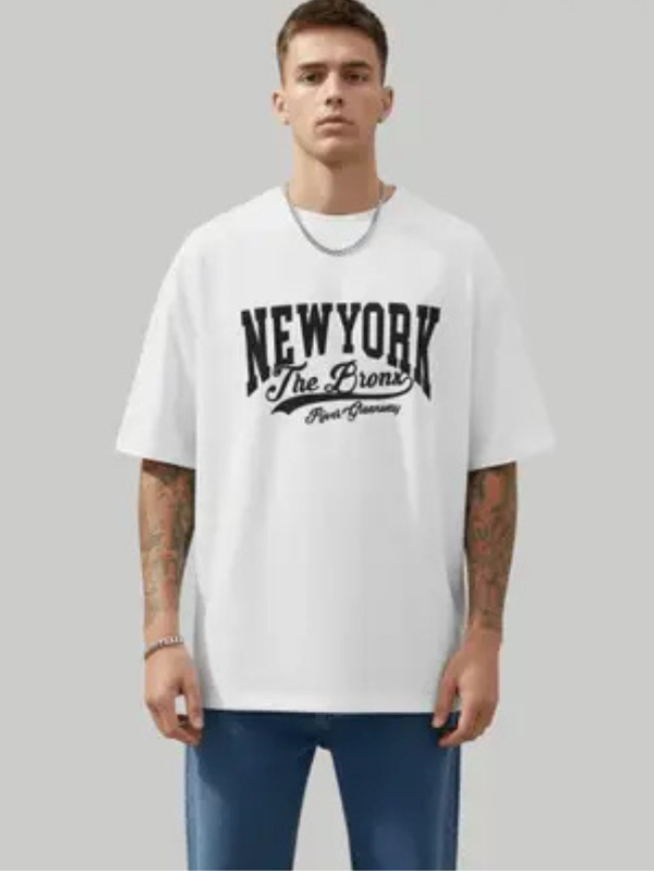 Men Graphic Print Round Neck Polycotton White T-Shirt