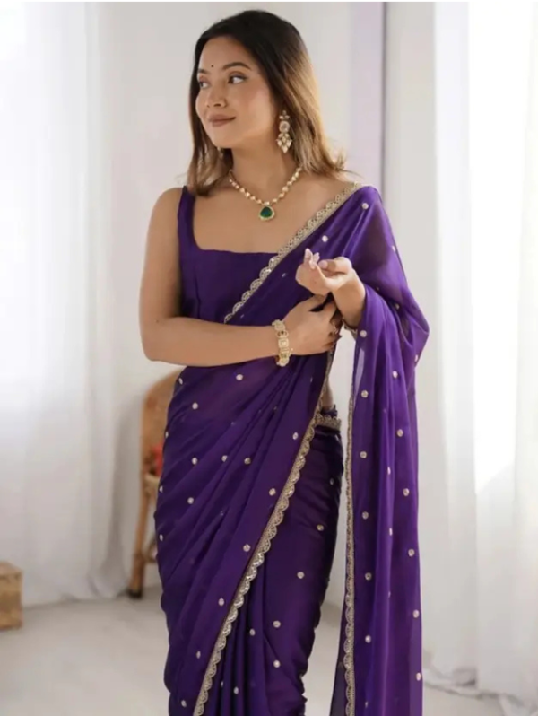 Embroidered Bollywood Chiffon Saree (Purple)