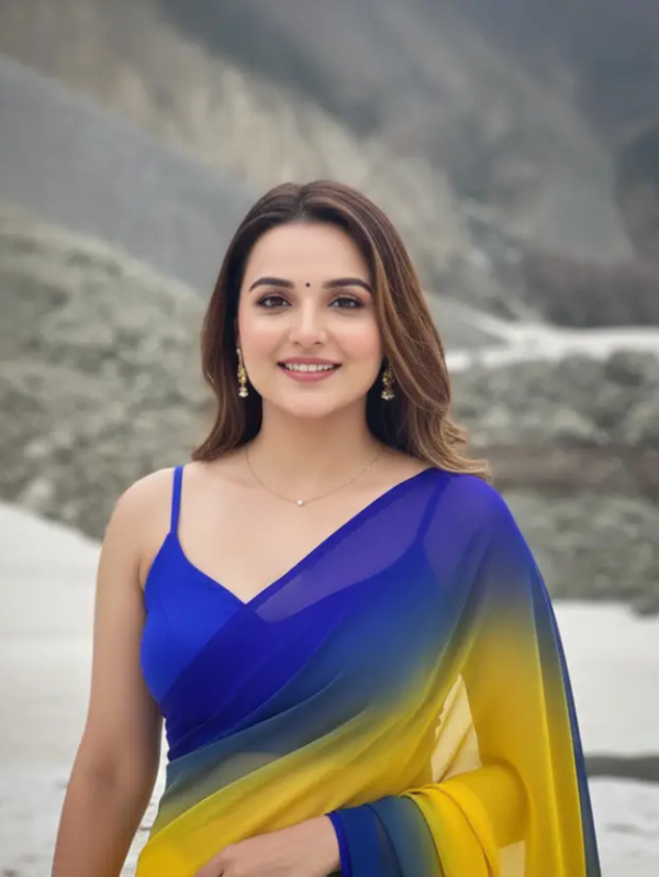 Color Block, Self Design Bollywood Georgette Saree (Yellow)