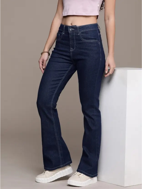 Women Flared High Rise Dark Blue Jeans