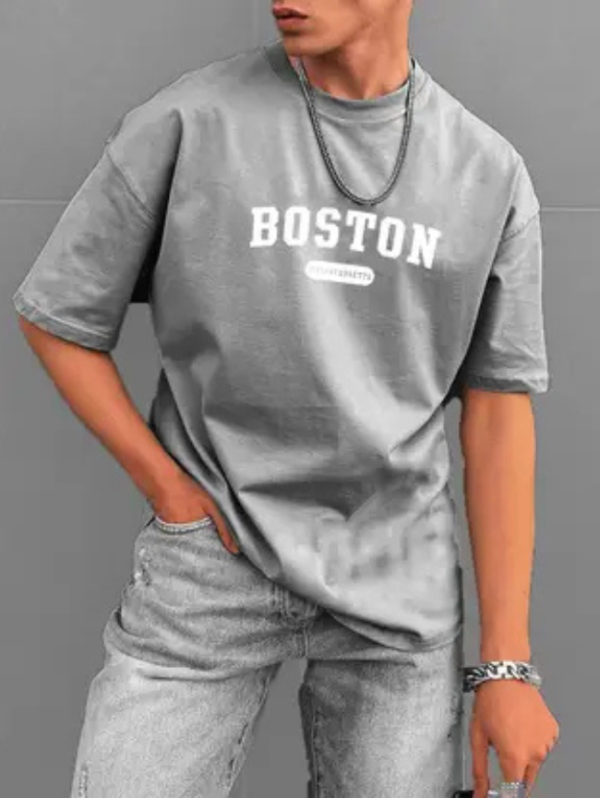 Men Printed Round Neck Cotton Blend Grey T-Shirt