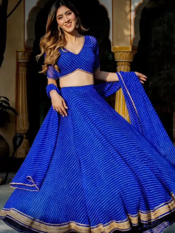 Printed Semi Stitched Lehenga Choli (Blue)