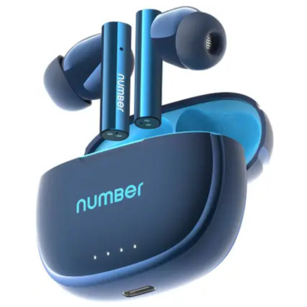 Number Navo Buds X1 w/ 50H Playtime, Dual Pairing, 13mm Speakers, ENC, 45ms Low Latency Bluetooth (Blue Pool, In the Ear)