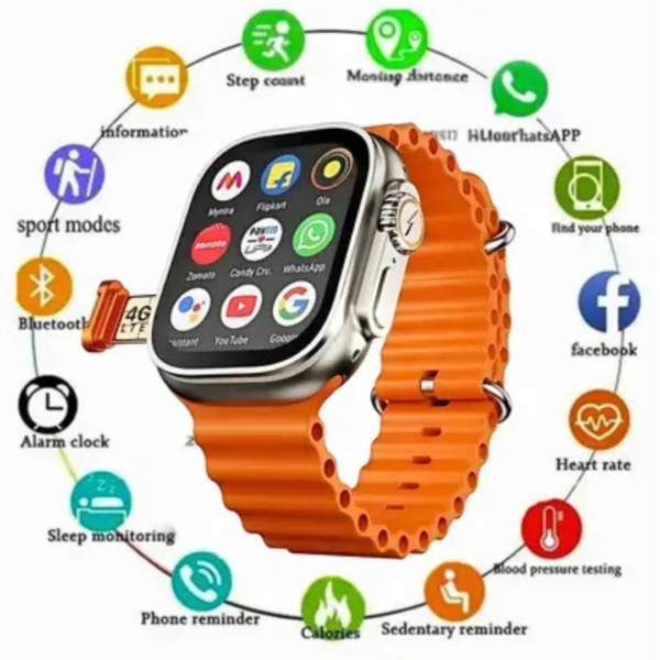 TECHIO Premium Orange T800 Smartwatch Smartwatch (Orange Strap, Free Size)