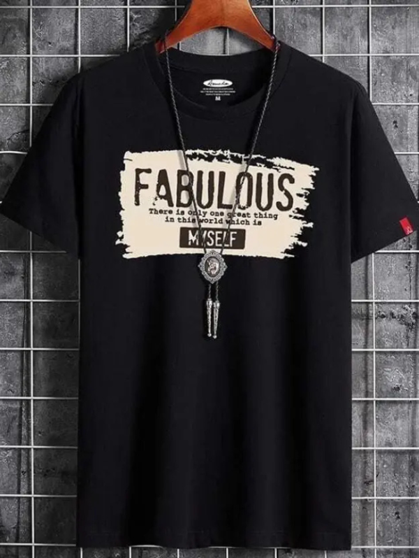 Men Printed, Typography Round Neck Polyester Black T-Shirt