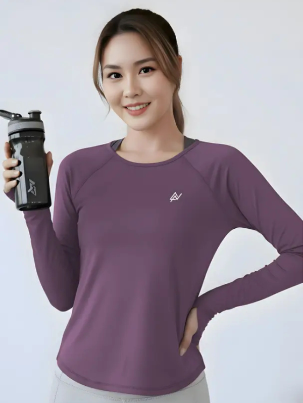 Women Solid Round Neck Polyester Purple T-Shirt