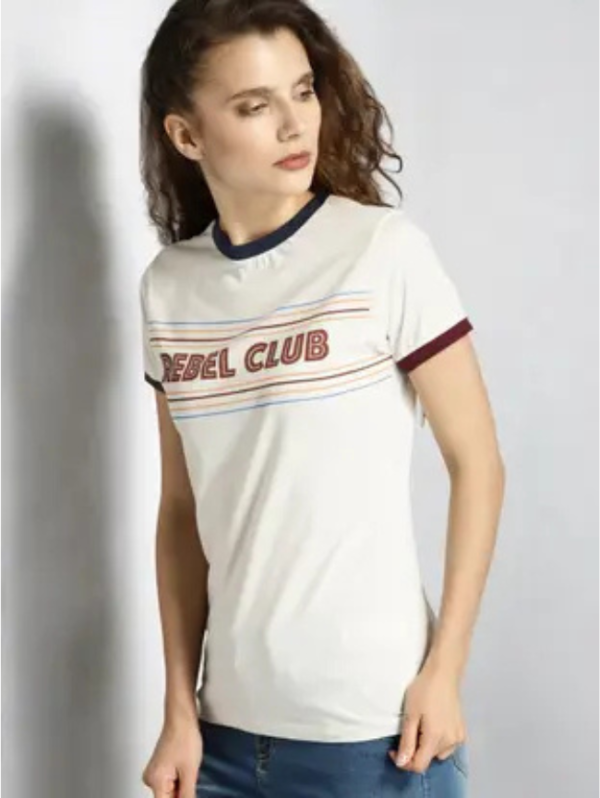 Women Printed Round Neck Pure Cotton White T-Shirt