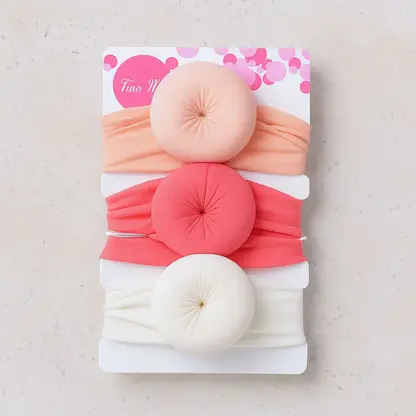 SYGA 3 Pcs Baby Headbands – Soft Stretchy Toddler Hair Bands with Cute Turban Design Head Band (Pink, White, Orange)