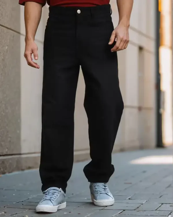 Men Straight Fit Mid Rise Black Jeans