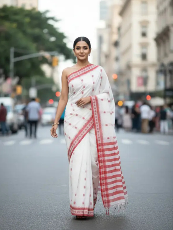 Self Design, Woven Handloom Pure Cotton Saree (Multicolor)