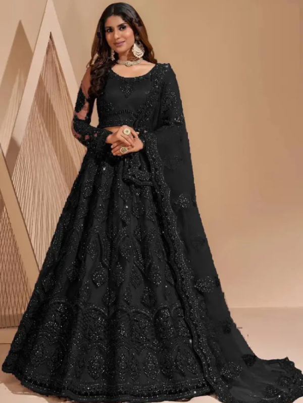 Embroidered Semi Stitched Lehenga Choli (Black)