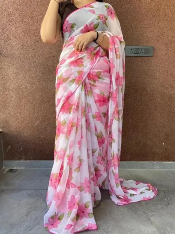 Floral Print Bollywood Chiffon Saree (Pack of 2, Pink)