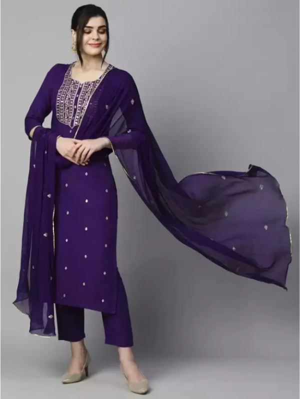Women Viscose Rayon Kurti Pant Dupatta Set