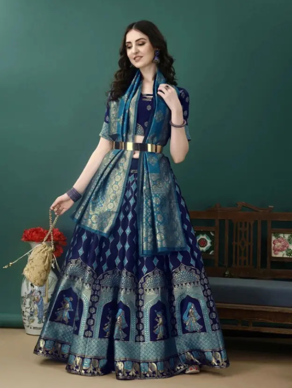 Self Design Semi Stitched Lehenga Choli (Dark Blue)
