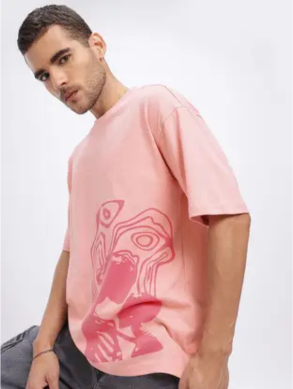 Men Printed Round Neck Cotton Blend Pink T-Shirt