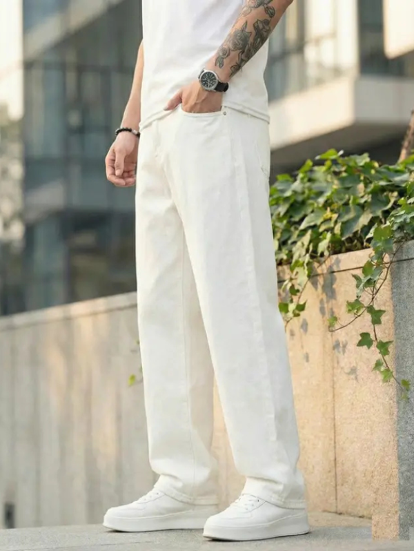 Men Straight Fit Mid Rise White Jeans