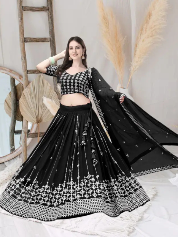 Embroidered Semi Stitched Lehenga Choli (Black)