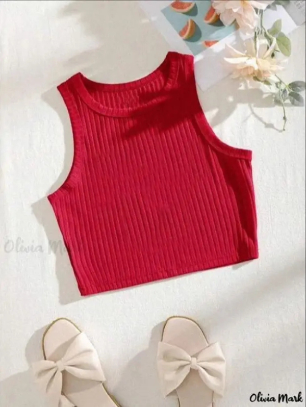 Casual Sleeveless Striped Women Red Top