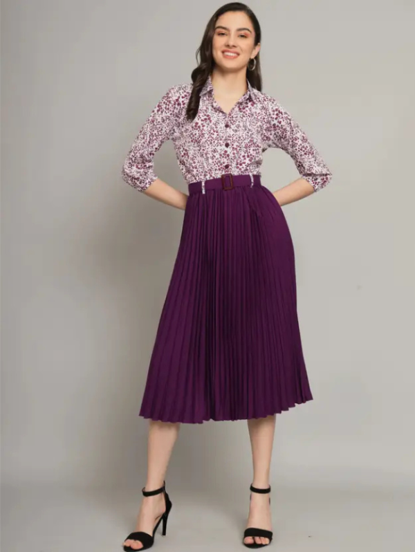 Women A-line Purple Midi/Calf Length Dress