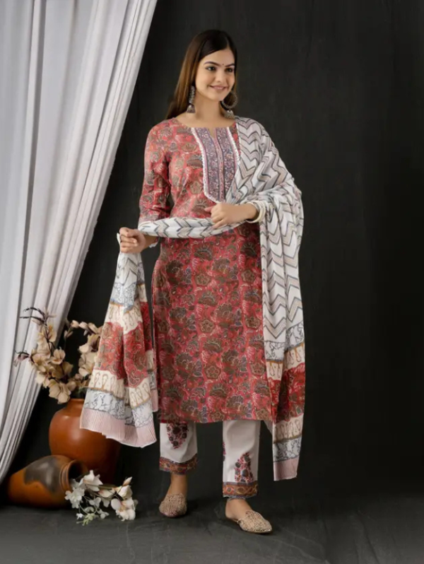 Women Pure Cotton Kurta Pant Dupatta Set