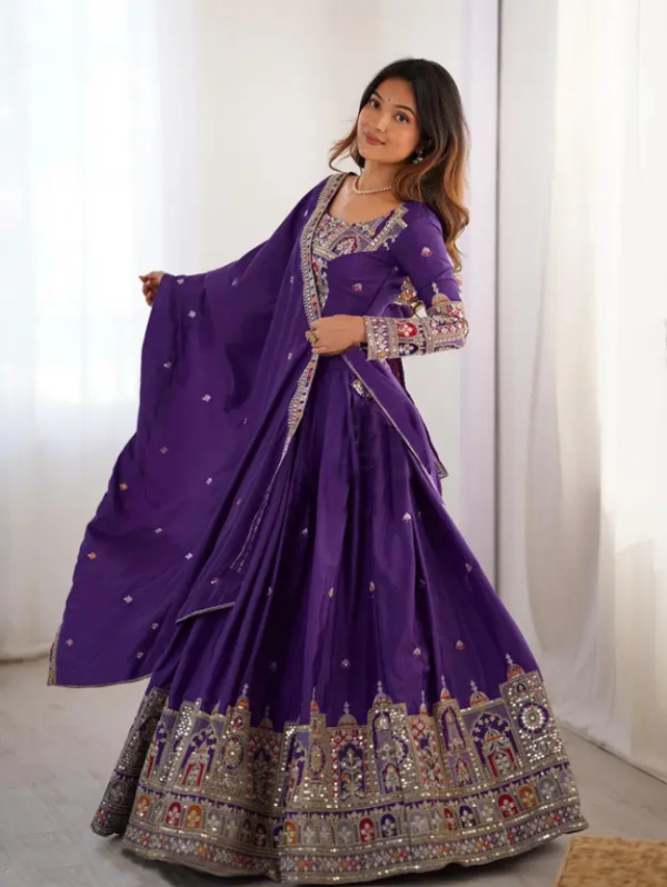 Embroidered Semi Stitched Lehenga Choli (Purple)