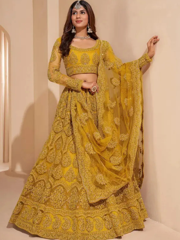 Embroidered Semi Stitched Lehenga Choli (Yellow)
