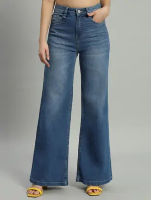Women Flared High Rise Blue Jeans
